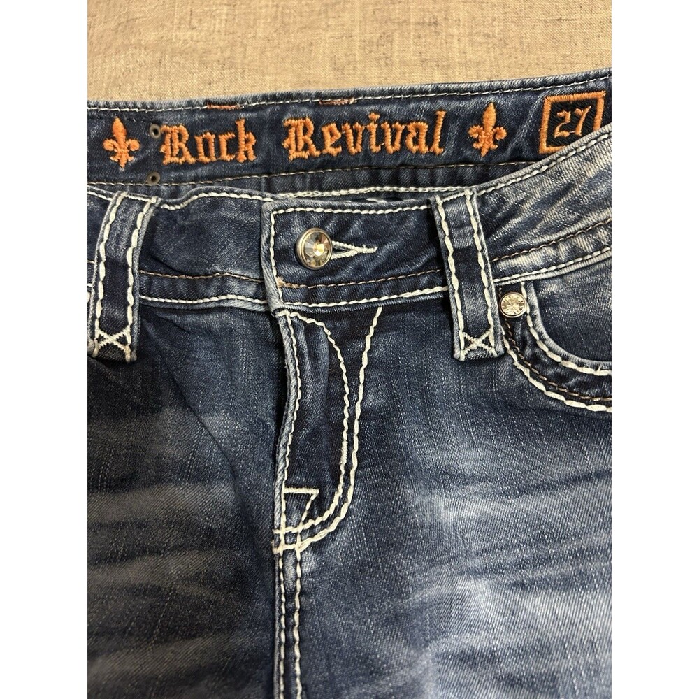 Rock Revival Jeans 27 Women’s Blue Patricia Easy Straight Embroidered Stretch - Picture 3 of 14